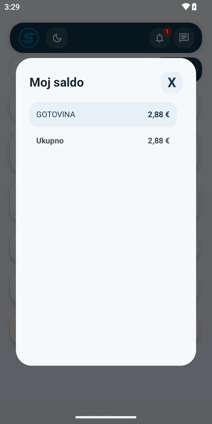 Serv.Us RT Plus — moj saldo s prikazom stanja po načinu plaćanja